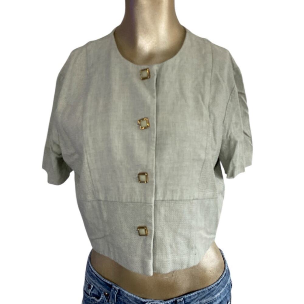 Michael Blair Women Medium Cropped Button Up Blouse Vintage 90s 80s shacket